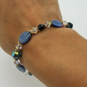Beaded Gold Clasp Bracelet Blue Jewel Crystal